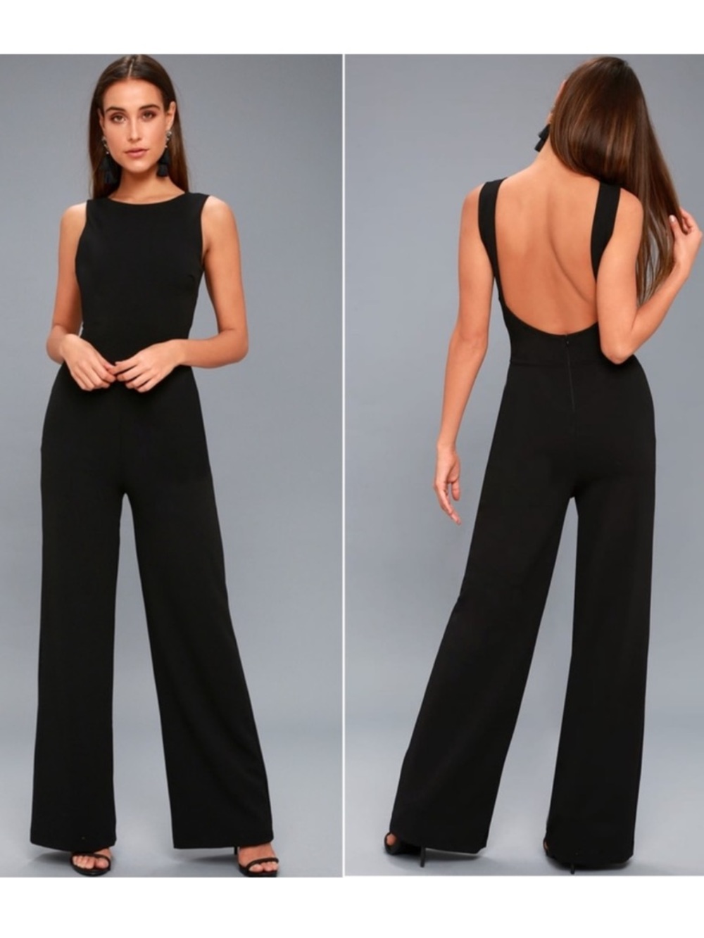 Lulus Low Open Back Scoop Neck Classic Black Wide Leg Sleeveless Jumpsuit